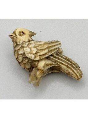 Hand-Carved Bird Figurine Antique-Style Miniature Bone-Like Material